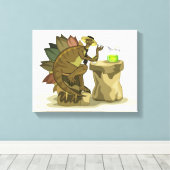 Illustratie van een stegosaurus die een drankje Dr Canvas Afdruk (Insitu (Houten vloer))