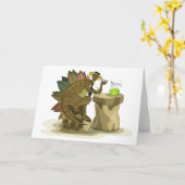 Illustratie van een stegosaurus die een drankje Dr Kaart (Gele Bloem)
