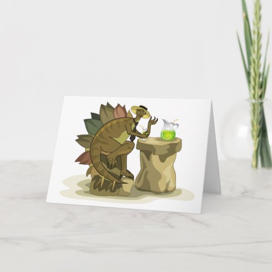 Illustratie van een stegosaurus die een drankje Dr Kaart (Voorkant)
