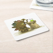 Illustratie van een stegosaurus die een drankje Dr Kartonnen Onderzetters (Schuin)