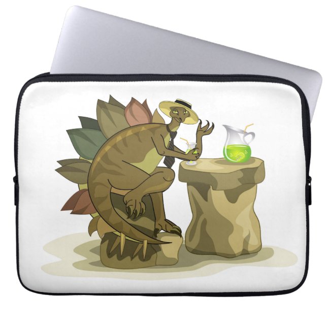 Illustratie van een stegosaurus die een drankje Dr Laptop Sleeve (Voorkant)