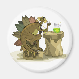 Illustratie van een stegosaurus die een drankje Dr Magneet