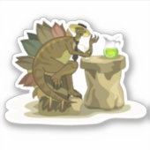 Illustratie van een stegosaurus die een drankje Dr Sticker (Voorkant)