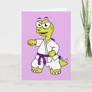 Illustratie van een stegosaurus die karate beoefen kaart