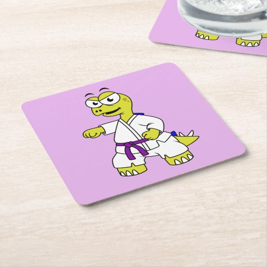 Illustratie van een stegosaurus die karate beoefen kartonnen onderzetters (Schuin)