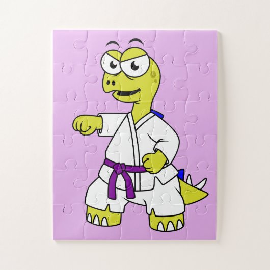 Illustratie van een stegosaurus die karate beoefen legpuzzel (Verticaal)
