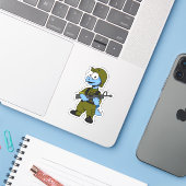 Illustratie van een Stegosaurus soldaat. Sticker (Laptop met iPhone)