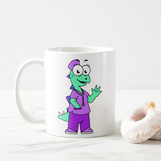 Illustratie van een Stegosaurus verpleegster. Koffiemok (Met donut)
