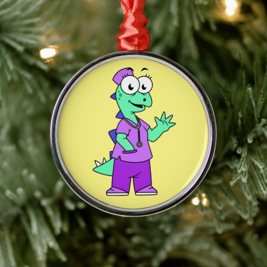 Illustratie van een Stegosaurus verpleegster. Metalen Ornament (Boom)