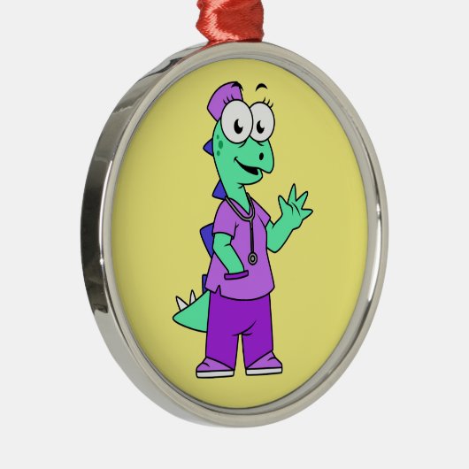 Illustratie van een Stegosaurus verpleegster. Metalen Ornament (Rechts)