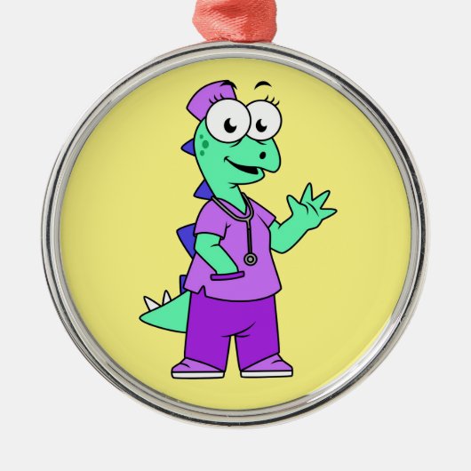 Illustratie van een Stegosaurus verpleegster. Metalen Ornament (Voorkant)