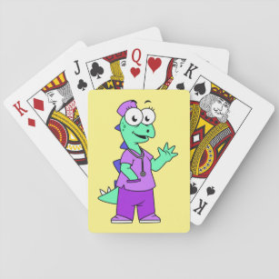 Illustratie van een Stegosaurus verpleegster. Pokerkaarten
