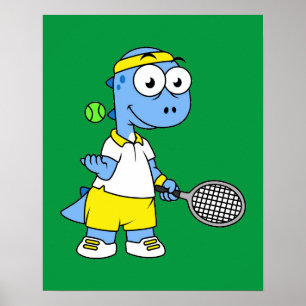 Illustratie van een tennisser van Tyrannosaurus re Poster