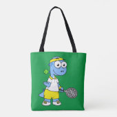 Illustratie van een tennisser van Tyrannosaurus re Tote Bag (Achterkant)