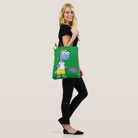 Illustratie van een tennisser van Tyrannosaurus re Tote Bag (Op model)