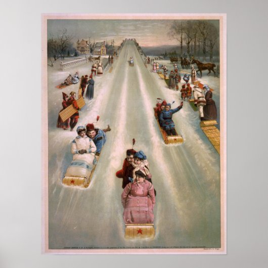  illustratie van een Toboggan Race (1886) Poster (Voorkant)