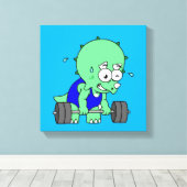 Illustratie van een Triceratops die gewichten opti Canvas Afdruk (Insitu (Houten vloer))