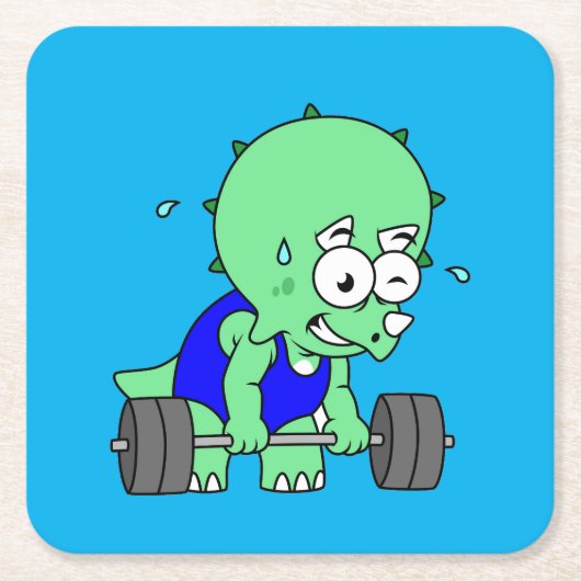Illustratie van een Triceratops die gewichten opti Kartonnen Onderzetters (Voorkant)