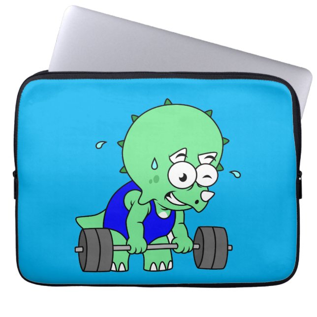 Illustratie van een Triceratops die gewichten opti Laptop Sleeve (Voorkant)