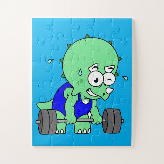 Illustratie van een Triceratops die gewichten opti Legpuzzel (Verticaal)