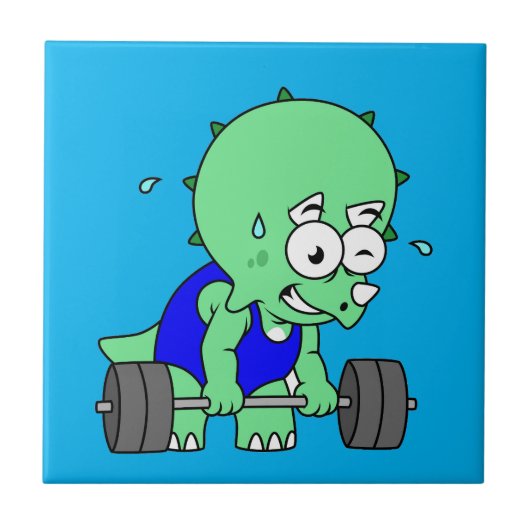 Illustratie van een Triceratops die gewichten opti Tegeltje (Voorkant)