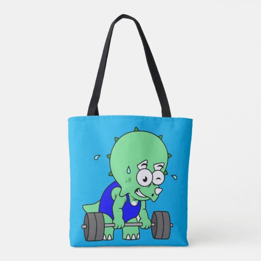 Illustratie van een Triceratops die gewichten opti Tote Bag (Achterkant)