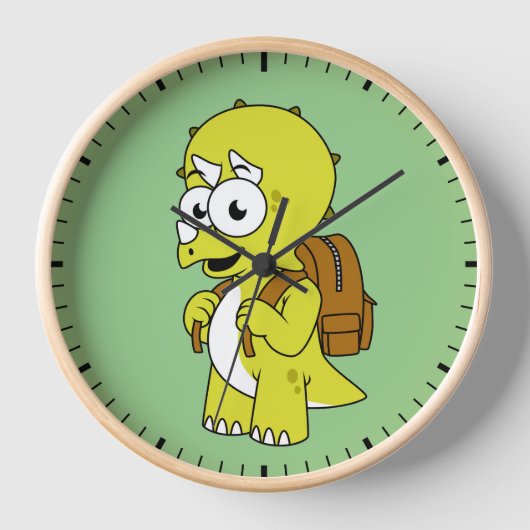 Illustratie van een Triceratops met rugzak. (Voorkant)