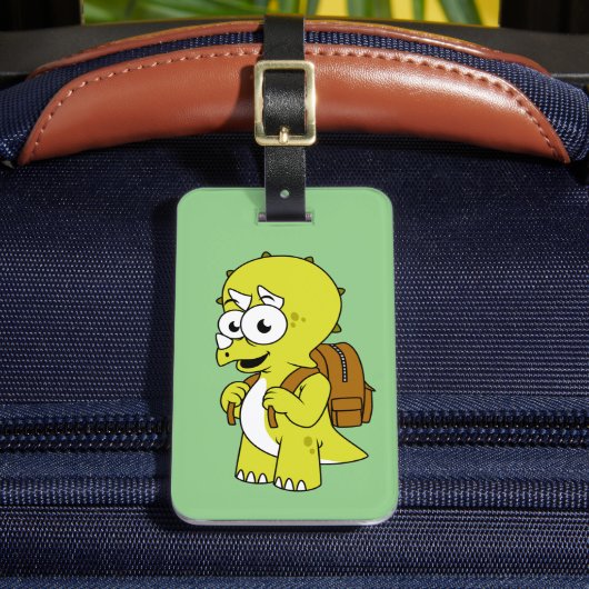 Illustratie van een Triceratops met rugzak. Bagagelabel (Voorkant Insitu 2)