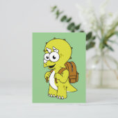 Illustratie van een Triceratops met rugzak. Briefkaart (Staand voorkant)