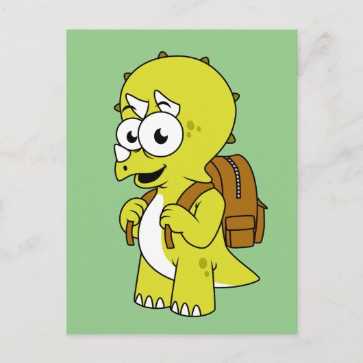 Illustratie van een Triceratops met rugzak. Briefkaart (Voorkant)