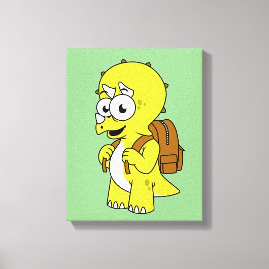 Illustratie van een Triceratops met rugzak. Canvas Afdruk (Voorkant)