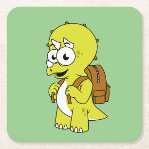 Illustratie van een Triceratops met rugzak. Kartonnen Onderzetters
