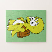 Illustratie van een Triceratops met rugzak. Legpuzzel (Horizontaal)