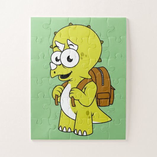 Illustratie van een Triceratops met rugzak. Legpuzzel (Verticaal)