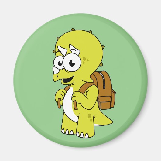 Illustratie van een Triceratops met rugzak. Magneet (Voorkant)