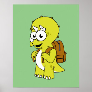 Illustratie van een Triceratops met rugzak. Poster