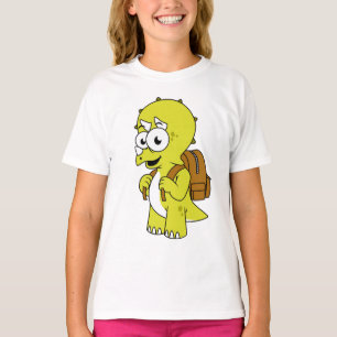 Illustratie van een Triceratops met rugzak. T-shirt