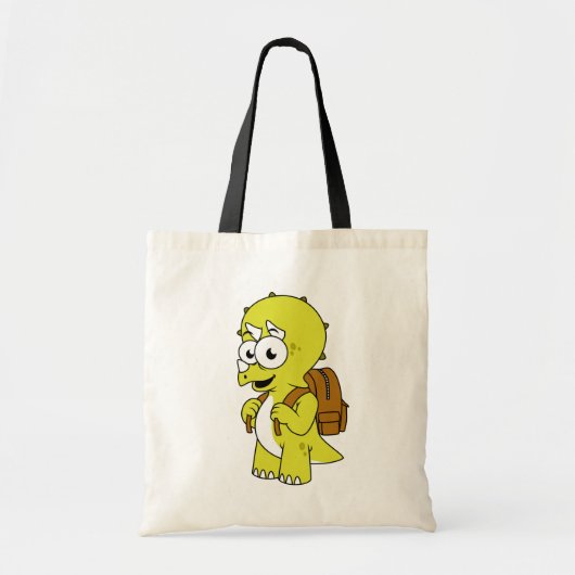 Illustratie van een Triceratops met rugzak. Tote Bag (Voorkant)