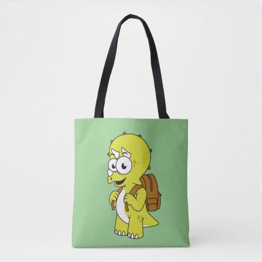 Illustratie van een Triceratops met rugzak. Tote Bag (Voorkant)