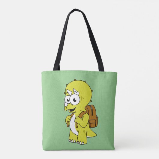 Illustratie van een Triceratops met rugzak. Tote Bag (Achterkant)