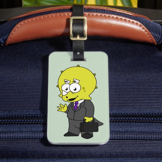 Illustratie van een Triceratops zakenman. Bagagelabel (Voorkant Insitu 2)