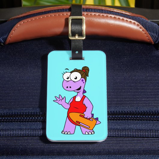 Illustratie van een Tyrannosaurus rex badmeester. Bagagelabel (Voorkant Insitu 2)