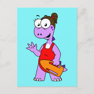 Illustratie van een Tyrannosaurus rex badmeester. Briefkaart