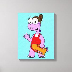 Illustratie van een Tyrannosaurus rex badmeester. Canvas Afdruk