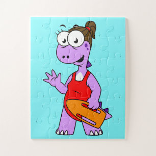 Illustratie van een Tyrannosaurus rex badmeester. Legpuzzel