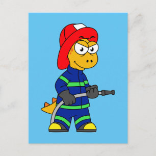 Illustratie van een Tyrannosaurus Rex brandweerman Briefkaart