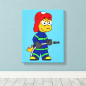 Illustratie van een Tyrannosaurus Rex brandweerman Canvas Afdruk (Insitu (Houten vloer))