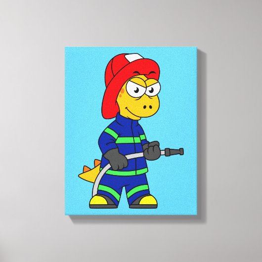 Illustratie van een Tyrannosaurus Rex brandweerman Canvas Afdruk (Voorkant)