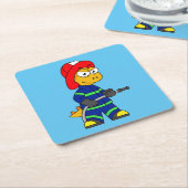 Illustratie van een Tyrannosaurus Rex brandweerman Kartonnen Onderzetters (Schuin)