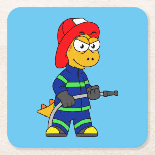 Illustratie van een Tyrannosaurus Rex brandweerman Kartonnen Onderzetters